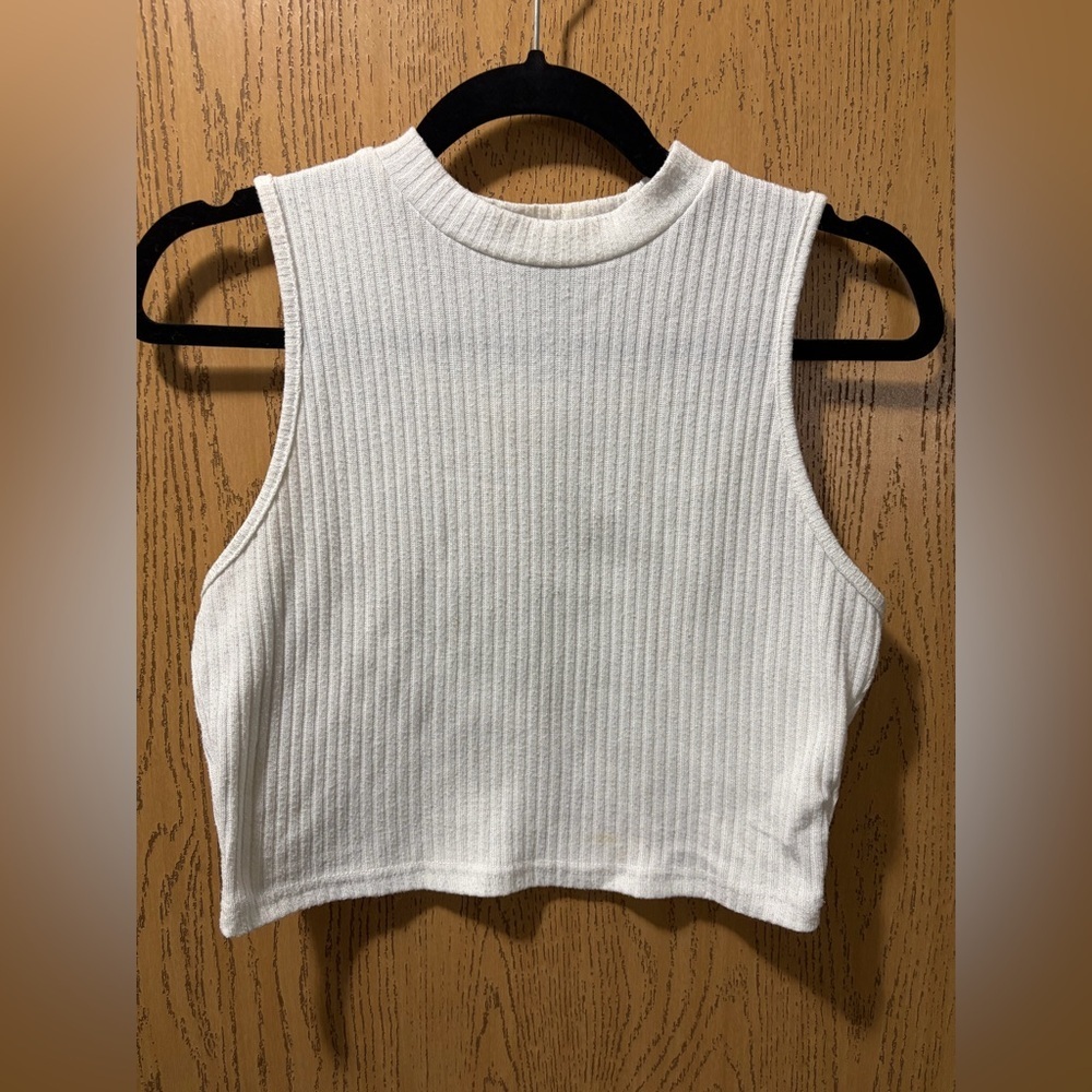 SHEIN White Ribbed Mock Neck Sleeveless Crop Top XL